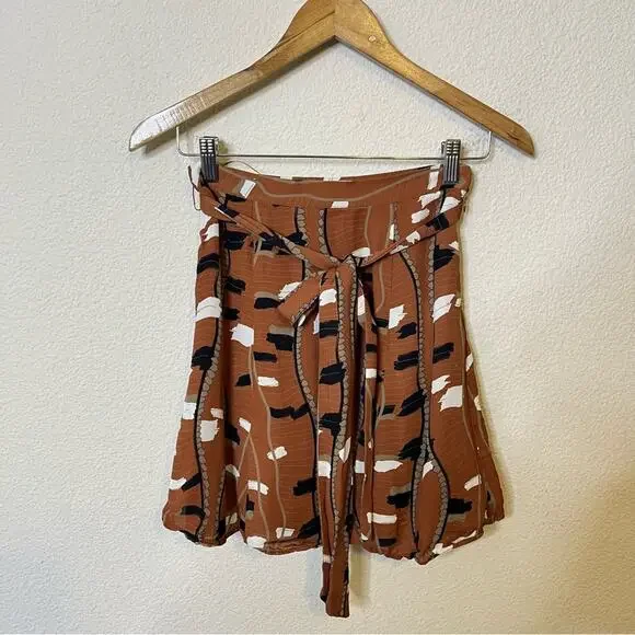 REISS Abigail Tie-Waist Rust Brown Abstract Print A-Line Skirt Tan Womens Size 0 - Picture 6 of 11